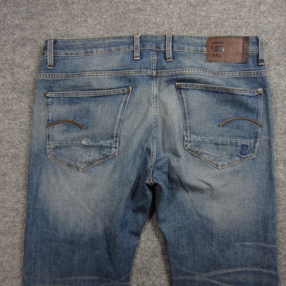 G Raw Jeans Mens 38 Blue Medium Wash Distressed Straight - Picture 4 of 13